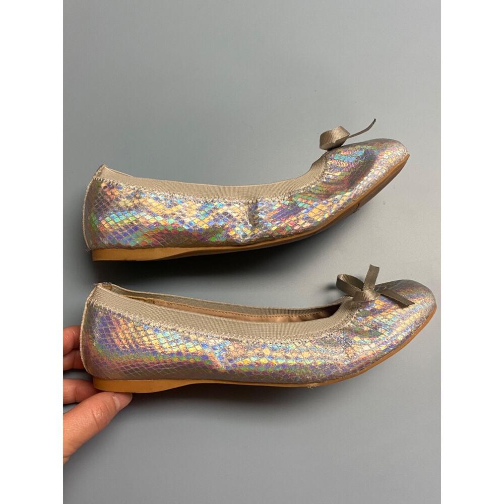 Girls Nordstrom Sz 3M Elise Ballet Flats w/Bow Rainbow Iridescent - Picture 5 of 14